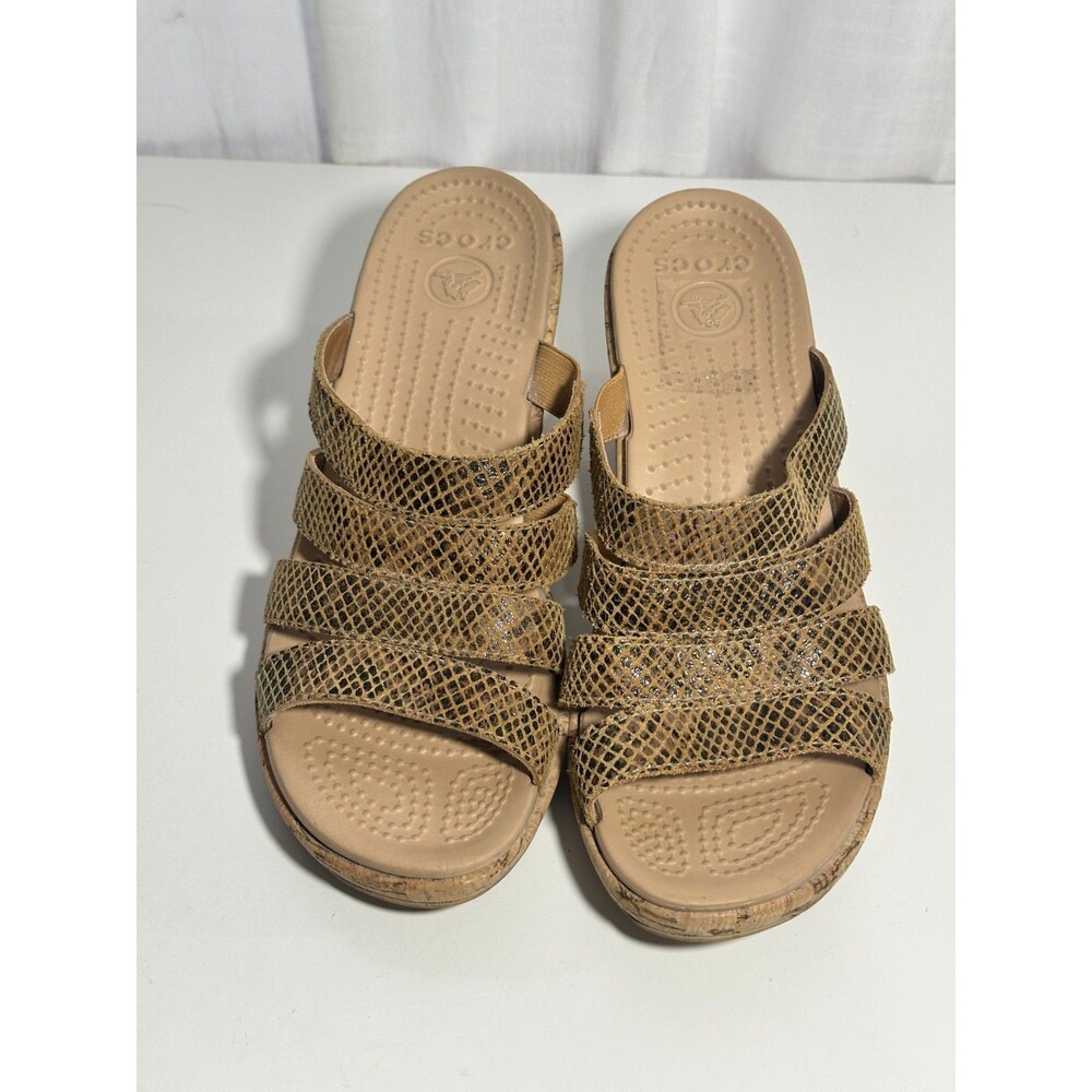 CROCS A-Leigh Women 9 Snake Pattern Sandals Wedge Aleigh Authentic
